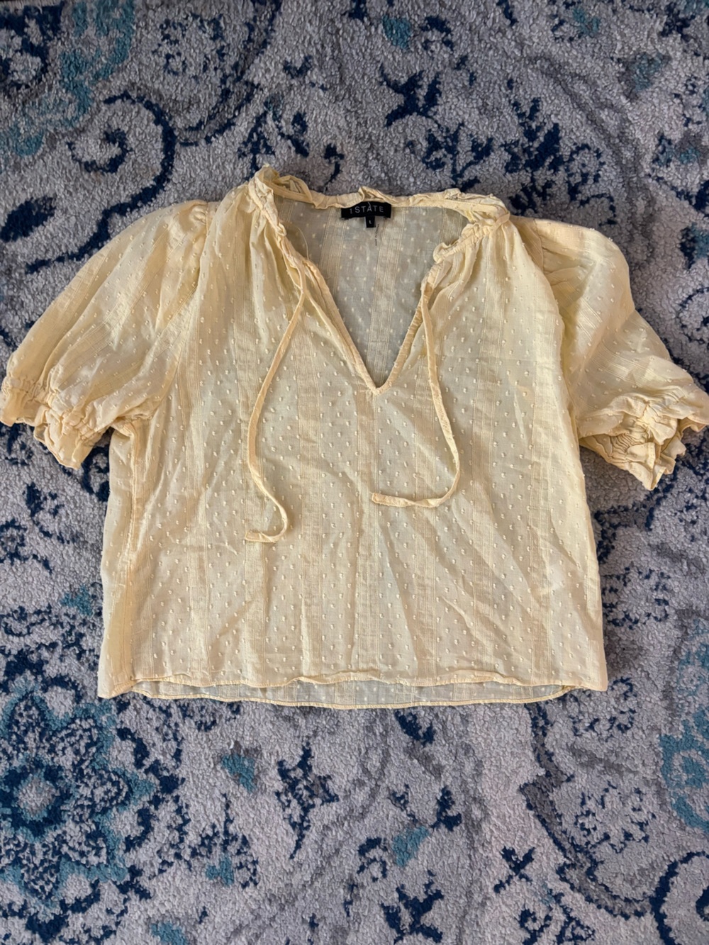 1 STATE Cream Swiss Dot Peasant Top